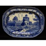 A 19th Century Blue & White Transfer Decorated Monopteros Pattern Meat Plate, Impressed Rogers,