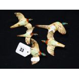 A Group Of Five, Solian Ware Pottery Flying Pheasants, Each With Pin Fastener (Some AF)