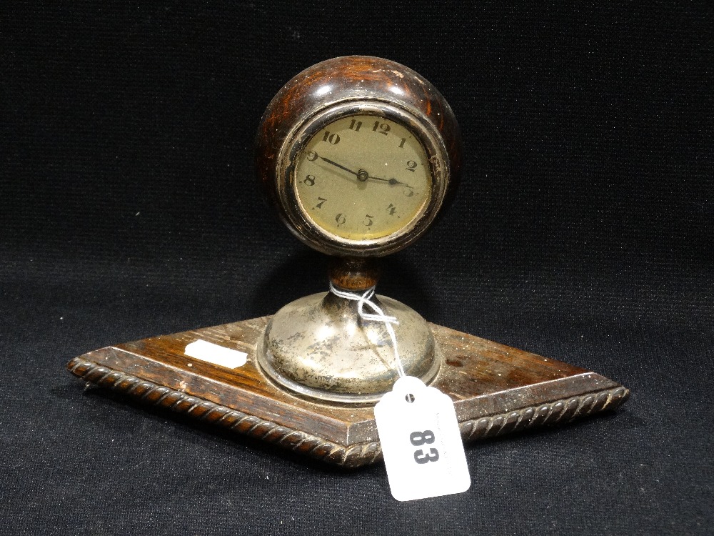 An Oak & Silver Mounted Desk Clock