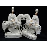 A Pair Of Staffordshire Pottery Equestrian Figures