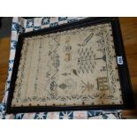 A 19th Century Woolwork Pictorial Sampler, Dated 1831