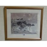 A Limited Edition Coloured Print After An Original By Sir Kyffin Williams, Showing Cattle At Porth