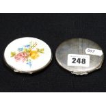 A Silver Art Deco Period Circular Compact, Together With A Silver & Enamel Compact