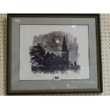 A Limited Edition Print After An Original By Sir Kyffin Williams, Showing Llanedwen Church At Night