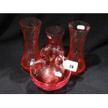 Five Pieces Of Cranberry Glass