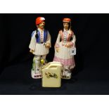 A Pair Of Mid 20th Century Metaxa Decanters In The Form Of Greek Figures, Together With A Novelty