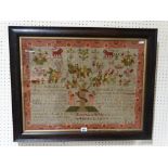 A 19th Century Woolwork Pictorial Sampler, By Emma Noble, Aged 13, 1879