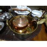 An Antique Brass Preserve Pan, Together With An Antique Copper Kettle