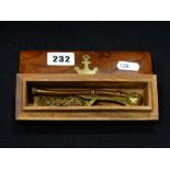 A Copper & Brass Bosuns Whistle Within A Hardwood Box