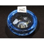 A Blue Tinted Bubble Glass Ashtray With Bentley Motor Car Motif
