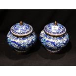 A Pair Of 20th Century Cloisonne Circular Based Jars & Covers