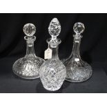 Two Circular Based Glass Ships Decanters, Together With A Further Narrow Necked Decanter