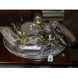 A Selection Of Mixed Plated Ware, To Include Two Serving Trays
