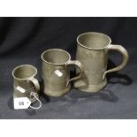 Three Antique Pewter Tankards