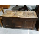 An Antique Oak Three Panel Front Blanket Chest