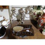 A Pair of Plated Three Branch Candelabrum Together with A Fruit Basket Etc