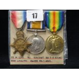 A 1st World War Trio Of 14-15 Star War & Victory Medals to Pte M. Lloyd 961 Royal Welsh Fusiliers,