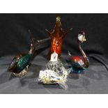 4 Italian Cased Glass Fish and Bird Vases