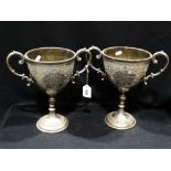 A Pair of Anglesey Interest Britannia Metal Two Handled Trophy Cups For Bodedern Show 1910 & 1912