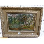 Follower of Edouard Rischgitz Oil On Card, Woodland View and Blossom To the Foreground Unsigned 9