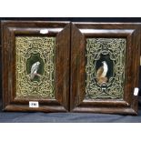 A Pair of Framed Copeland Glazed Tiles, Each Depicting Bird of Prey