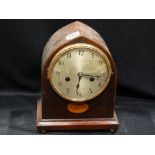 An Edwardian Mahogany Mantle Clock with Circular Silver Dial