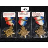 Three 1914 Stars Each with Bar To R.W Nicolson 1411 1st Northumberland Fusiliers, Pte A. Anderson