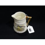 A Royal Worcester Barrel Form Jug With Painted Scene of a Wagtail, Signed Powell ( Chipped)