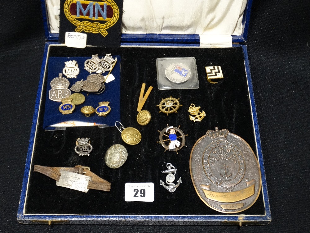 A Collection of Merchant Navy & ARP Badges & Ephemera to Include A Quarry Workers ID Lapel Badge