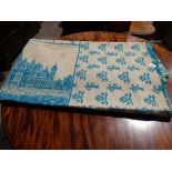 A Blue and Cream Welsh Blanket Depicting Caernarfon Castle And University of Wales