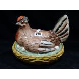 A 19th Century Staffordshire Pottery Coloured Hen on Nest 8.5 Inches Across