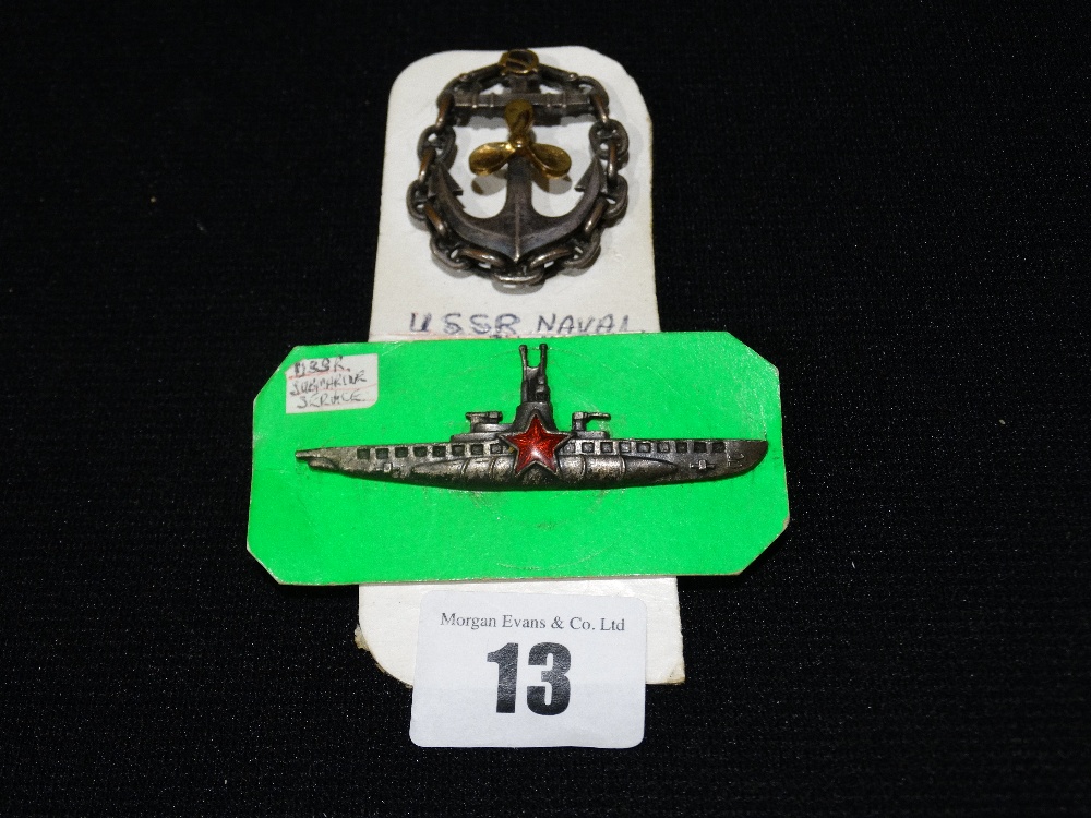 A USSR Submarine Service Badge, Together with a USSR Naval Engineering Badge