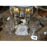2 Victorian Rummers Together With A Pair of Mercury Glass Vases Etc