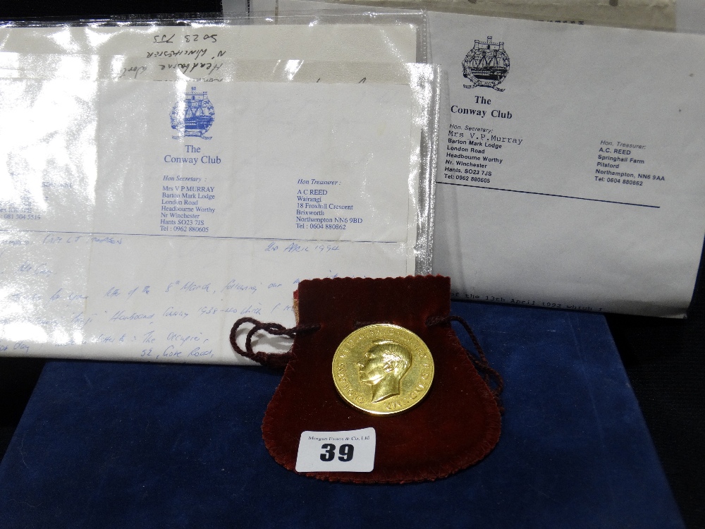 An Exceptionally Rare 9ct Gold Kings Medal Awarded to The Best All Round Cadet of The Year at HMS