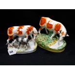 Two Staffordshire Pottery Cow And Calf Groups