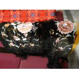 A Black Embroidered Silk Chinese Shawl