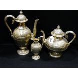 An Elkington & Co Three Piece Service of Teapot, Coffee Pot And Cream Jug