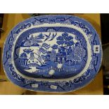 3 Willow Pattern Pottery Meat Plates