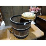 An Oak Barrel Planter Together With A Victorian Circular Stool