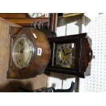 Two Polished Oak Encased Mantle Clocks