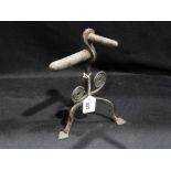 An Antique Wrought Iron Double Goffering Iron with Double Swirl To The Column and Tripod Base 9.5