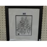 Stephen John Owen, Pencil Drawing, Titled Rainy Day Shoppers, Signed