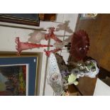 A 20th Century Dresden Centre Piece With Cherub Column, Together With A Victorian Cranberry Glass