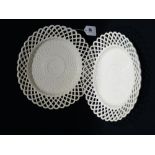 A Pair Of 19th Century Cream Ware Circular Basket Weave Plates, 10" Dia