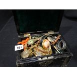 A 19th Century Jewellery Box, Containing A Good Quantity Of Mixed Watches, Chains Etc