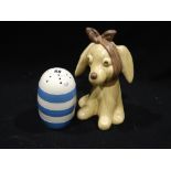 A Cornishware Flour Shaker, Together With A Sylvac "Toothache Puppy"