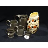 A Group Of Seven Antique Pewter Tankards & Measures, Together With A Sylvac Pottery Pebble Vase