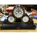A Large Victorian Black Marble Encased Mantel Clock, With Two Subsidiary Dials, One A Calendar