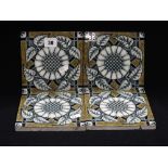 A Group Of Eight Staffordshire Pottery Glazed Tiles Of Leaf & Floral Design, Knotted Rope Mark &