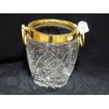 A Heavy Cut Glass Circular Based Ice Bucket With Gilt Metal Rim, 9" High